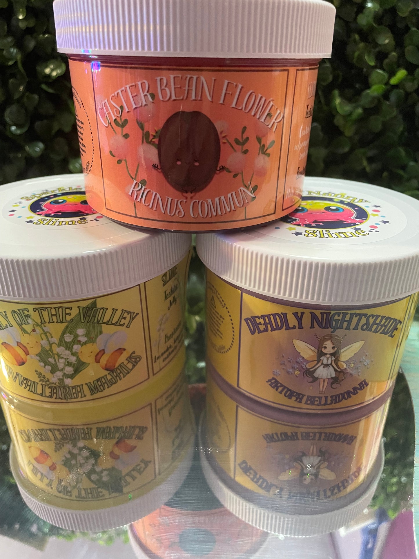 Three 8oz slime bundle 1 (Caster bean, deadly nightshade, Lilly of the valley)