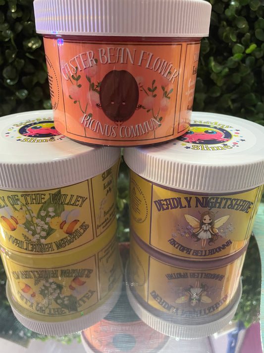 Three 8oz slime bundle 1 (Caster bean, deadly nightshade, Lilly of the valley)